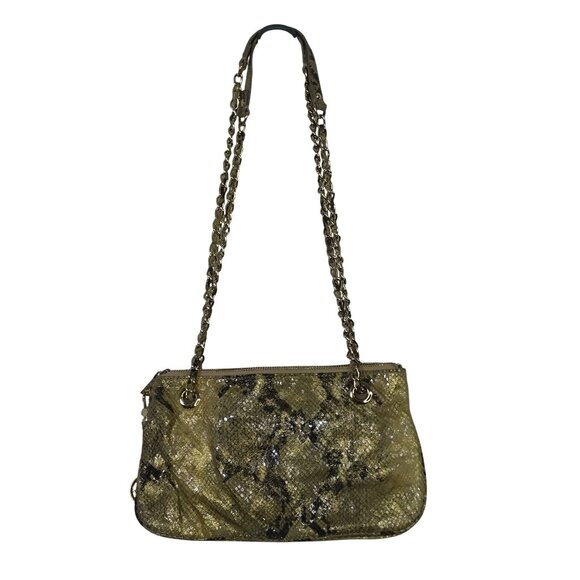 DKNY Gold Python Snake Print Chain Strap Shoulder Bag Crossbody W/Charm Accent - Picture 6 of 14